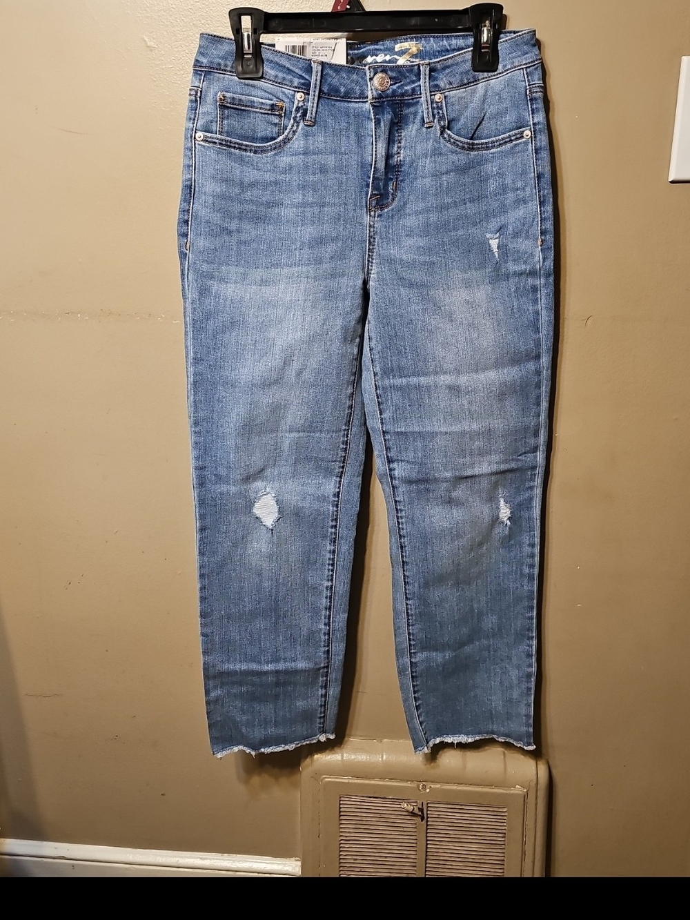 Seven7 Light Blue Straight Leg Distressed Jeans